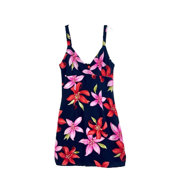 Y2K Sundress, Size 5 Small, Hawaiian, Tropical Floral, Black, Red, Pink, Mini - Picture 2 of 7